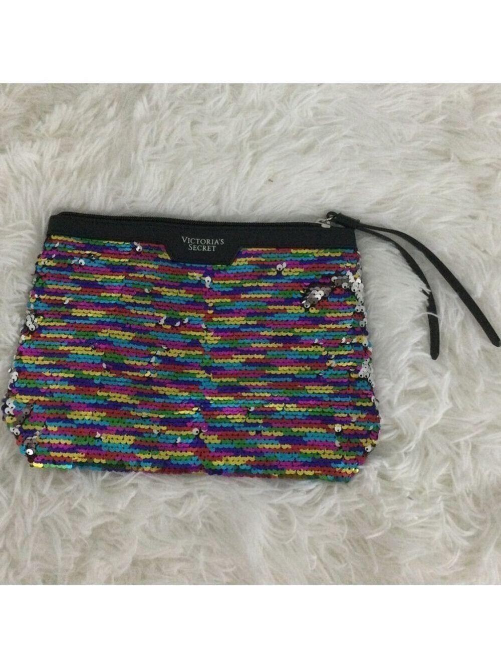 Victoria’s Secret Rainbow sequins faux leather makeup cosmetic bag